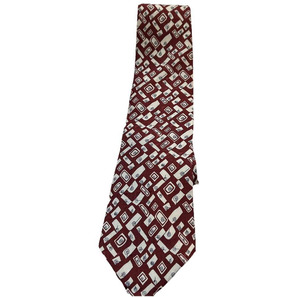 Paul Fredrick 100% Silk Burgundy/creme Abstract Tie 56x4‎